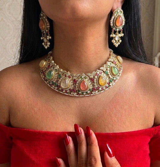 Kundan Bridal Necklace Set, Traditional Indian Wedding Jewelry, Statement Earrings