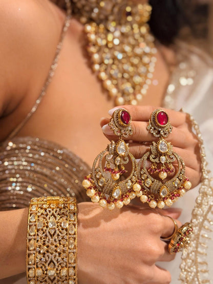 Bridal Polki Pearl Indian Wedding Jewelry  |  Victorian Kundan Choker Necklace Earrings Set