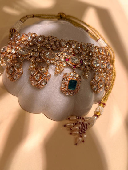 Emerald Polki Kundan Bridal Necklace Set | Indian Wedding Jewelry, Earrings