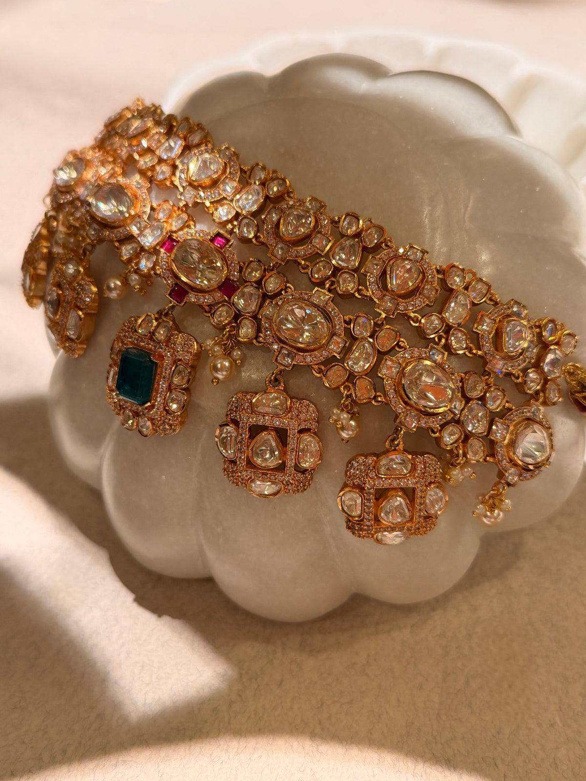 Emerald Polki Kundan Bridal Necklace Set | Indian Wedding Jewelry, Earrings
