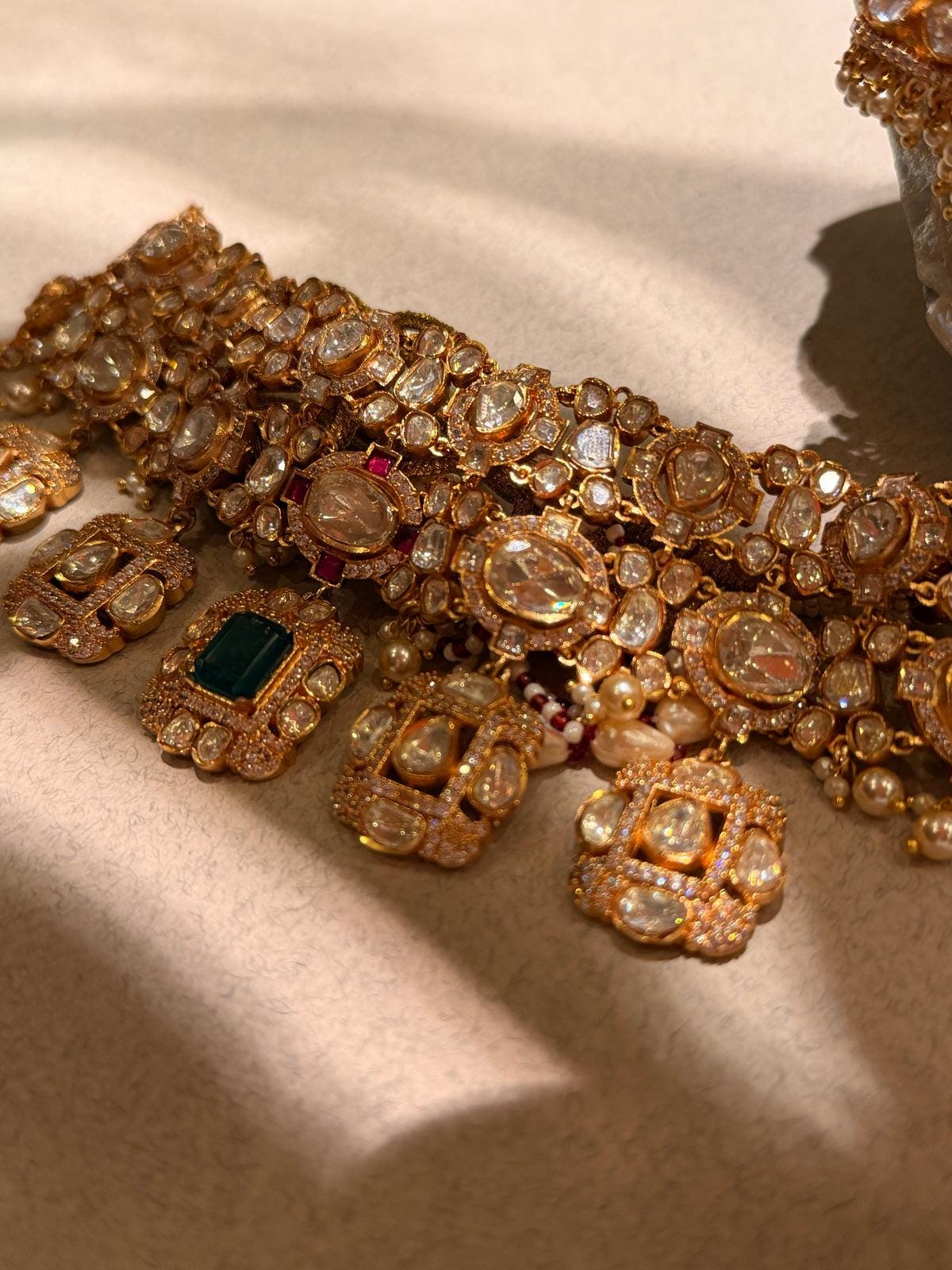 Emerald Polki Kundan Bridal Necklace Set | Indian Wedding Jewelry, Earrings