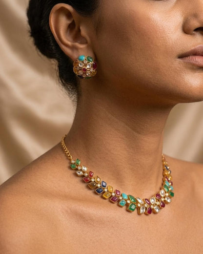 Multicolor Kundan Necklace Set, Indian Traditional Jewelry, Bridal Statement Piece