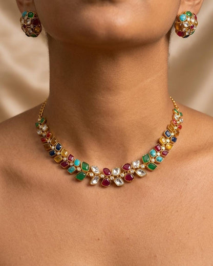 Multicolor Kundan Necklace Set, Indian Traditional Jewelry, Bridal Statement Piece