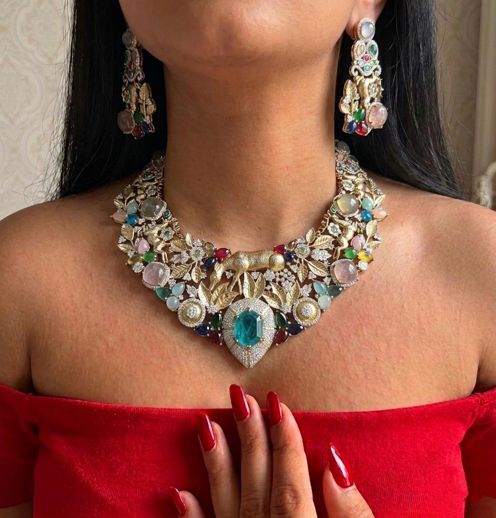 Luxury Statement Necklace & Earrings Set | Bridal Wedding Jewelry (Gift for Her)
