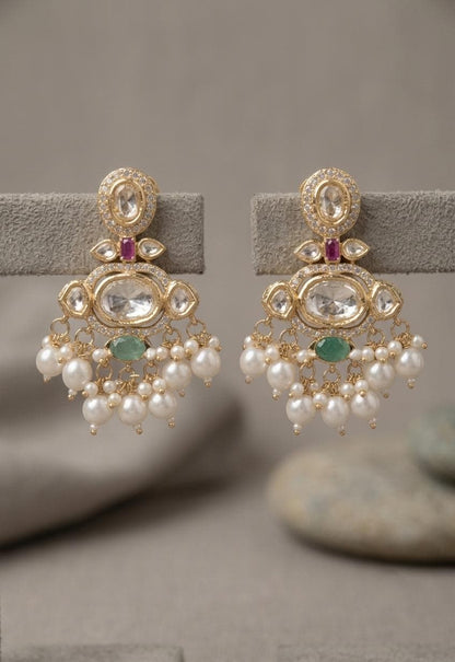 Kundan Choker Necklace Set with Earrings, Indian Bridal Jewelry, Pearl Drops