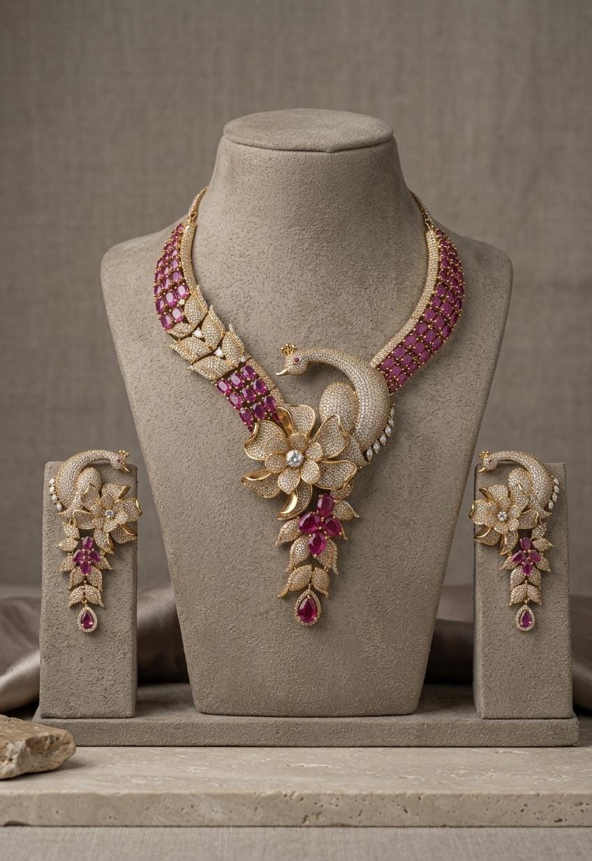 Kundan Bridal Necklace Set, Pink Stone Floral Earrings, Indian Wedding Jewelry
