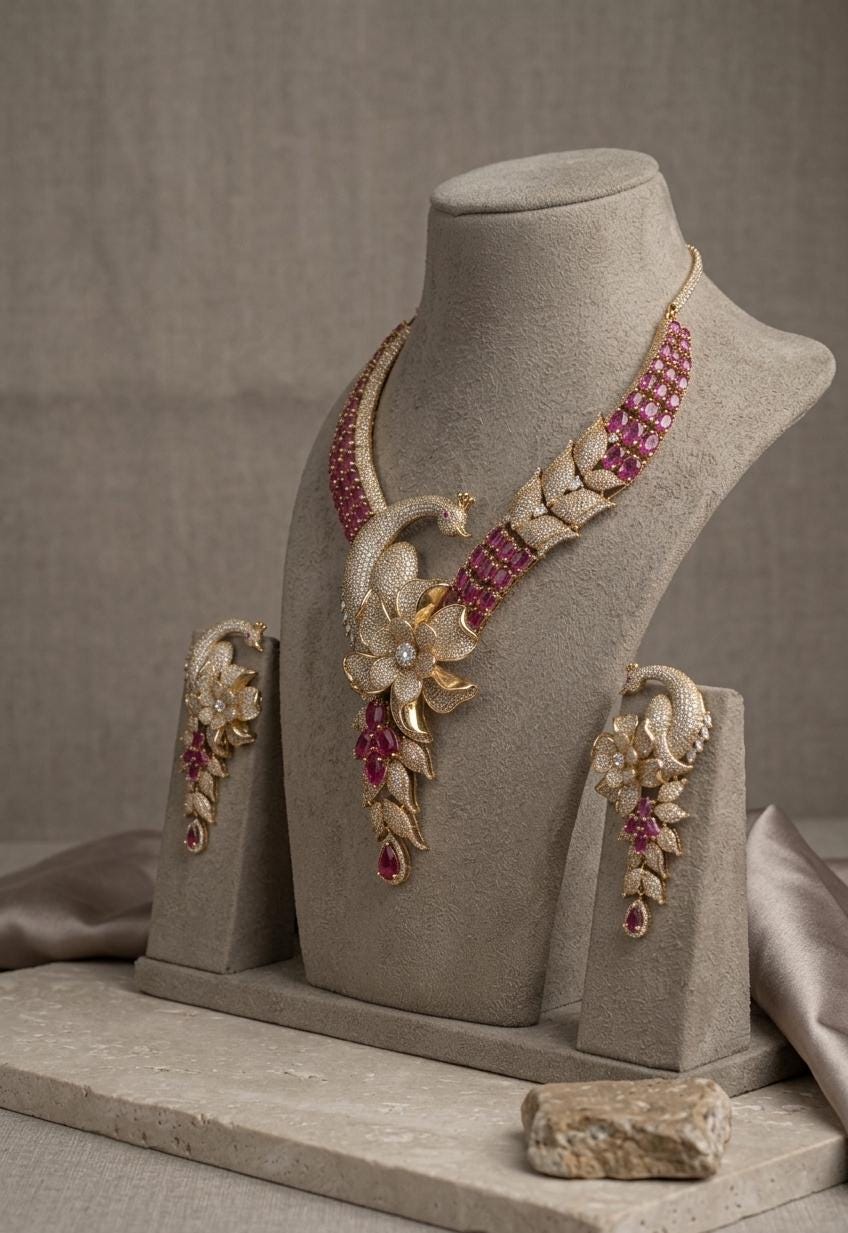 Kundan Bridal Necklace Set, Pink Stone Floral Earrings, Indian Wedding Jewelry