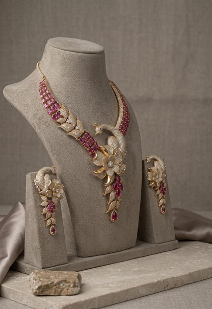 Kundan Bridal Necklace Set, Pink Stone Floral Earrings, Indian Wedding Jewelry