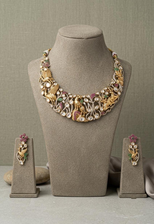 Traditional Kundan Necklace Set, Indian Statement Jewelry, Floral Motifs, Bridal Wedding Gift
