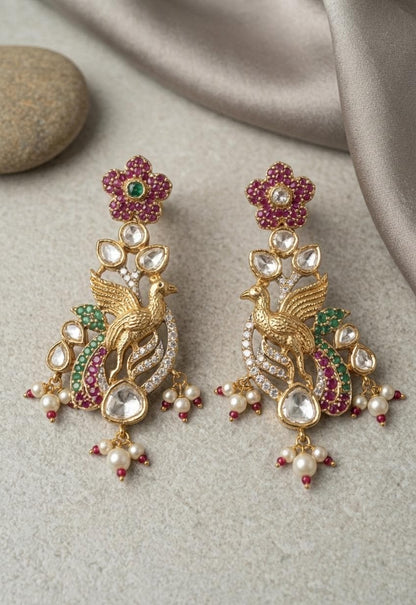 Traditional Kundan Necklace Set, Indian Statement Jewelry, Floral Motifs, Bridal Wedding Gift