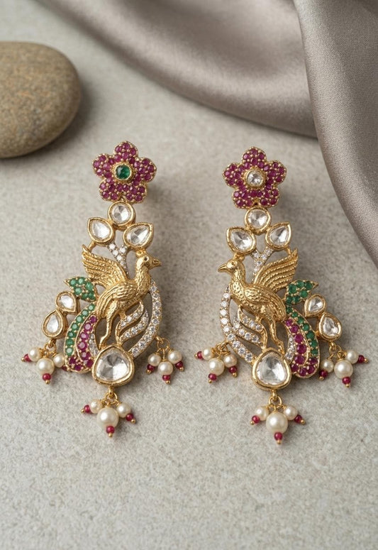 Traditional Kundan Necklace Set, Indian Statement Jewelry, Floral Motifs, Bridal Wedding Gift