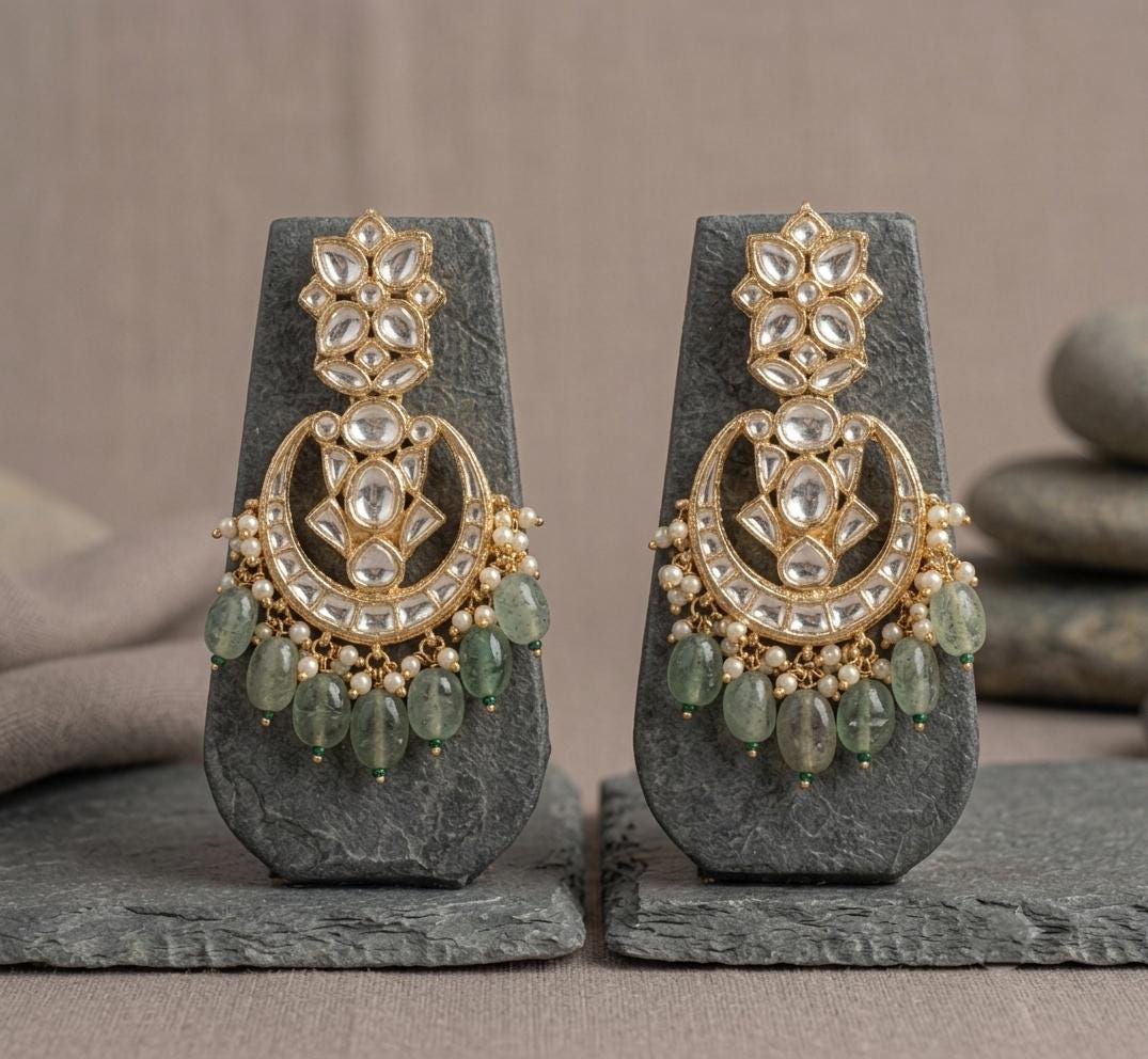 Kundan Necklace Earring Set, Indian Bridal Jewelry, Floral Motif Statement Ethnic Set