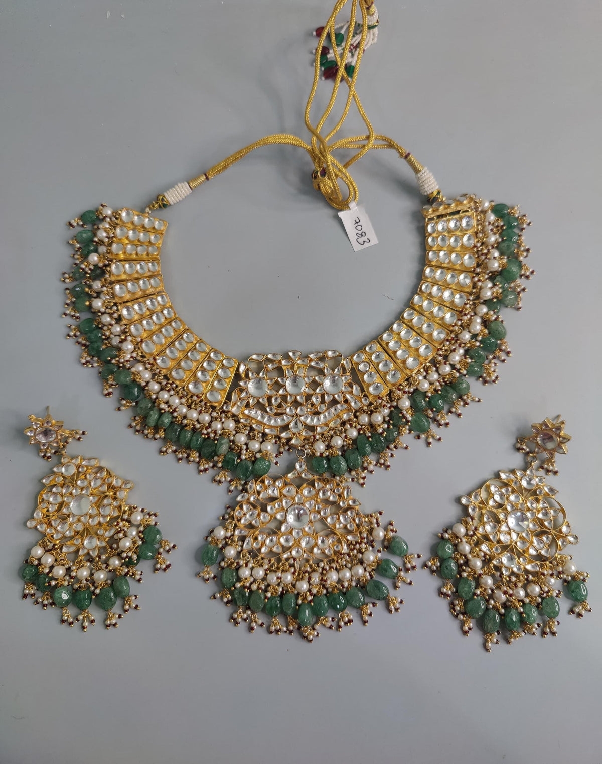 Kundan Bridal Necklace Set, Indian Wedding Jewelry, Floral Choker, Earrings (Matching Set)