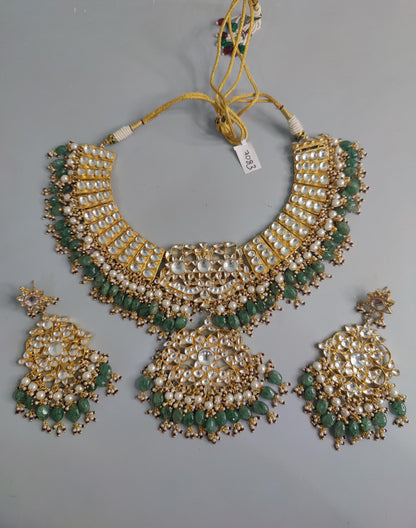 Kundan Bridal Necklace Set, Indian Wedding Jewelry, Floral Choker, Earrings (Matching Set)