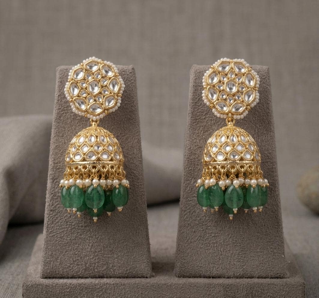 Kundan Necklace Earrings Set, Green Stone Bridal Jewelry, Floral Statement Choker