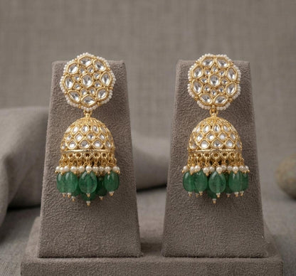 Kundan Necklace Earrings Set, Green Stone Bridal Jewelry, Floral Statement Choker