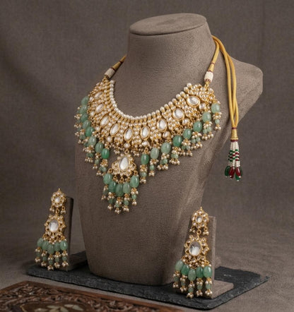 Kundan Choker Necklace Set with Earrings, Indian Bridal Jewelry, Pearl Statement Set