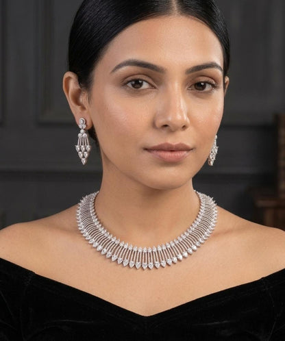 American Diamond CZ Necklace Set | Bridal Statement Jewelry (Pear-Shaped Accents)