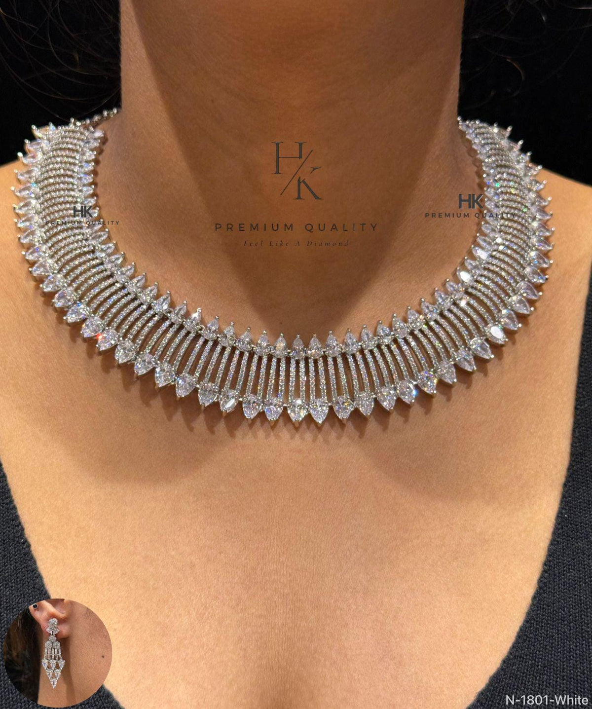 American Diamond CZ Necklace Set | Bridal Statement Jewelry (Pear-Shaped Accents)