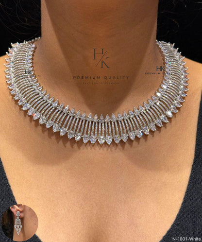 American Diamond CZ Necklace Set | Bridal Statement Jewelry (Pear-Shaped Accents)