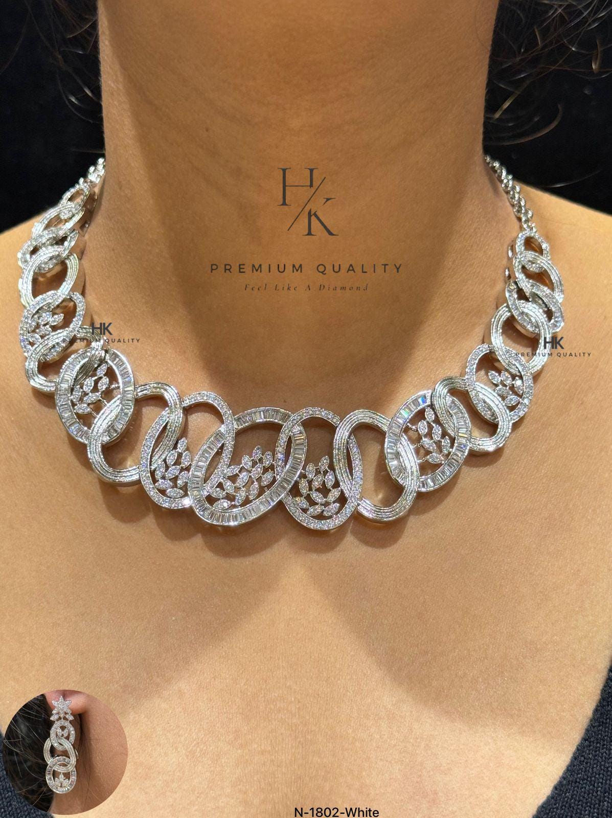 American Diamond CZ Statement Necklace | Indian Bridal Wedding Jewelry