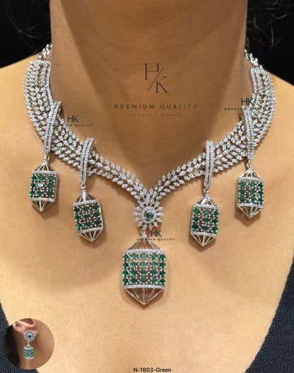 American Diamond CZ Necklace Set | Layered Bridal Jewelry with Earrings