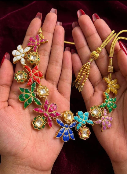 Floral Kundan Necklace Set, Indian Wedding Jewelry, Statement Choker Earrings