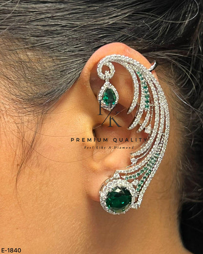 Emerald CZ American Diamond Ear Cuff | Indian Bridal Statement Jewelry