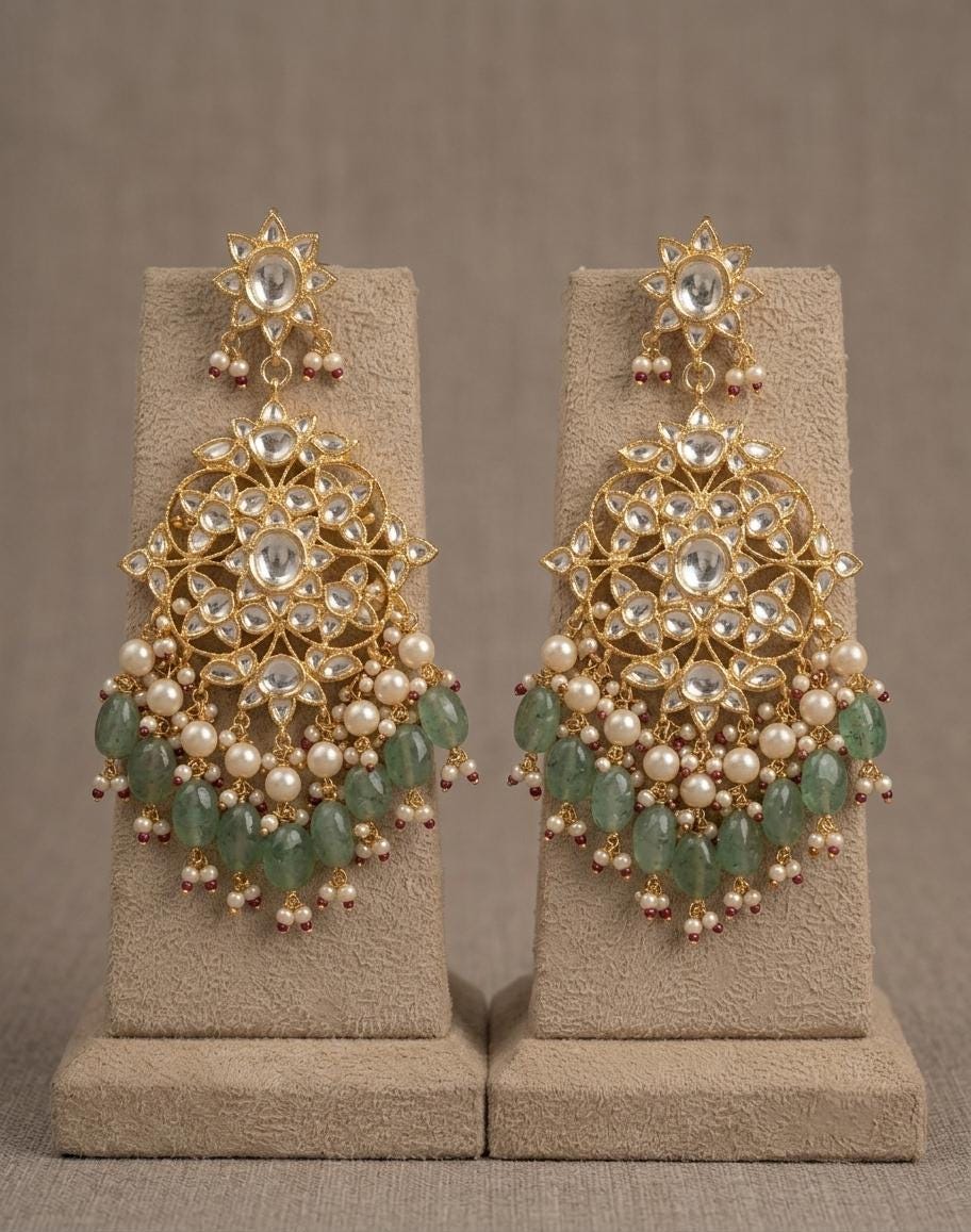 Kundan Bridal Necklace Set, Indian Wedding Jewelry, Floral Choker, Earrings (Matching Set)
