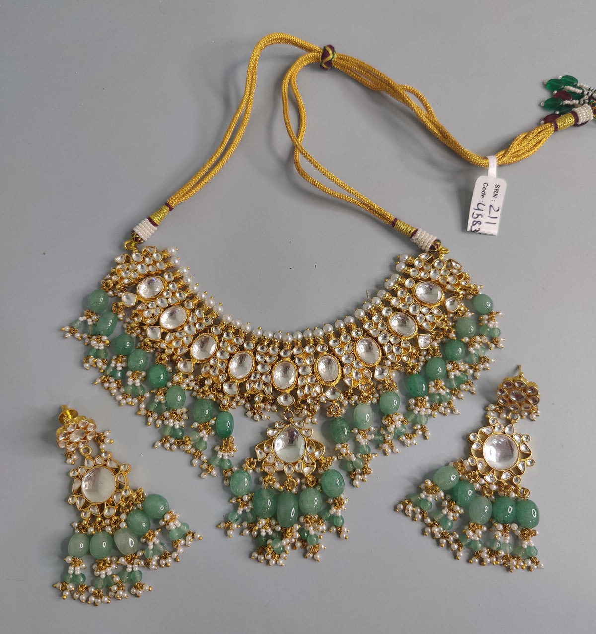 Kundan Choker Necklace Set with Earrings, Indian Bridal Jewelry, Pearl Statement Set