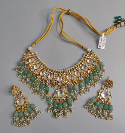 Kundan Choker Necklace Set with Earrings, Indian Bridal Jewelry, Pearl Statement Set
