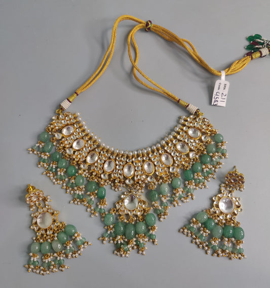 Kundan Choker Necklace Set with Earrings, Indian Bridal Jewelry, Pearl Statement Set