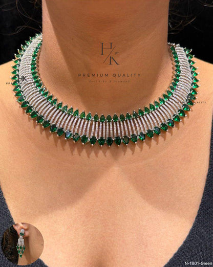 American Diamond CZ Necklace Set | Bridal Statement Jewelry (Pear-Shaped Accents)