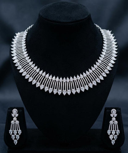 American Diamond CZ Necklace Set | Bridal Statement Jewelry (Pear-Shaped Accents)
