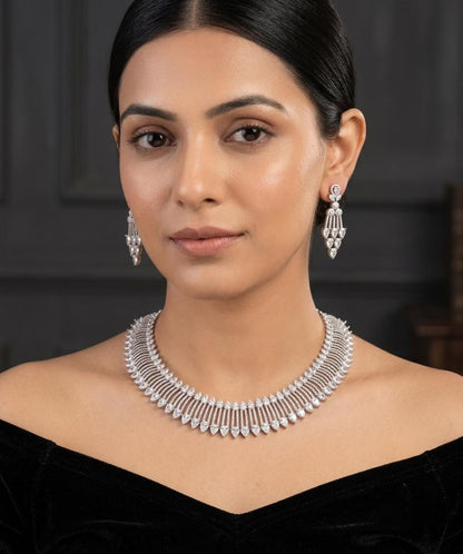 American Diamond CZ Necklace Set | Bridal Statement Jewelry (Pear-Shaped Accents)