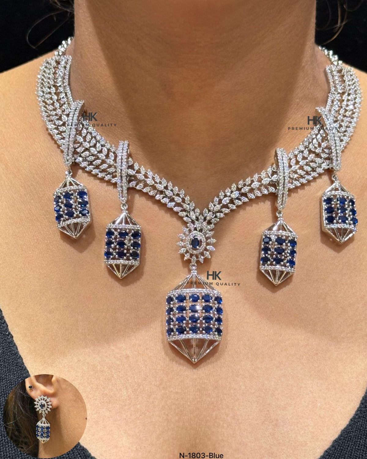 American Diamond CZ Necklace Set | Layered Bridal Jewelry with Earrings