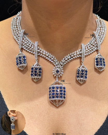 American Diamond CZ Necklace Set | Layered Bridal Jewelry with Earrings