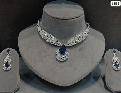 American Diamond Teardrop Necklace Set | Indian Bridal Jewelry, Statement Choker (Matching Earrings)