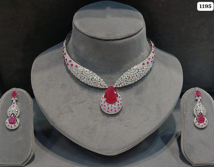 American Diamond Teardrop Necklace Set | Indian Bridal Jewelry, Statement Choker (Matching Earrings)