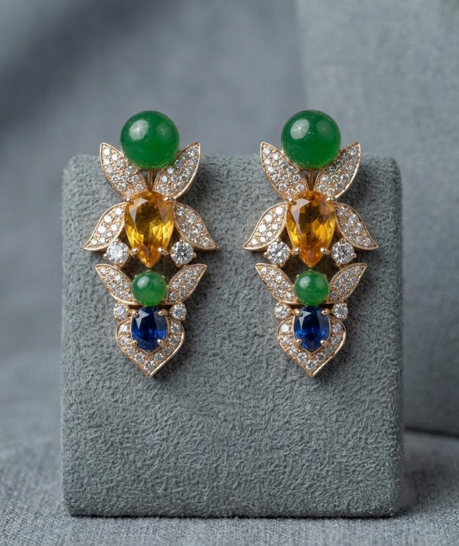 Multicolor CZ Necklace & Earrings Set | Indian Wedding Jewelry, Statement Party Wear