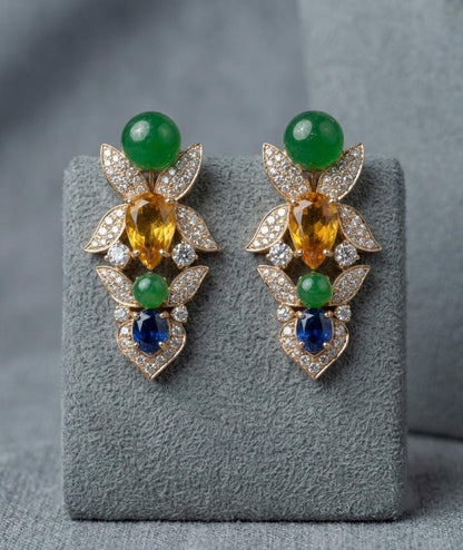 Multicolor CZ Necklace & Earrings Set | Indian Wedding Jewelry, Statement Party Wear