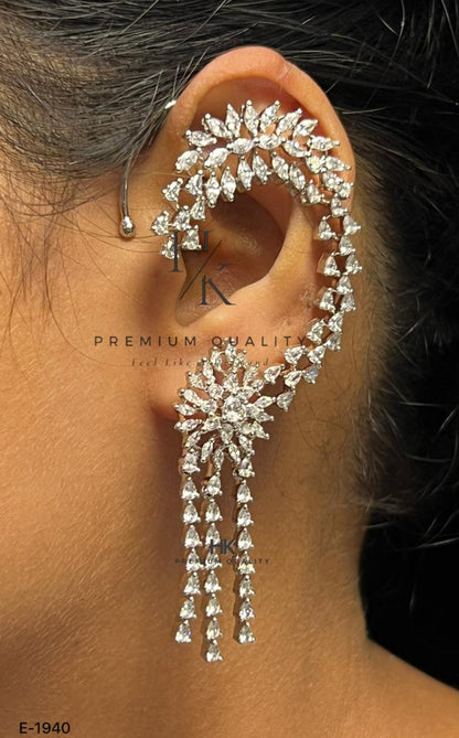 American Diamond CZ Statement Earrings | Cascading Floral Drop Design | Bridal Party Wear