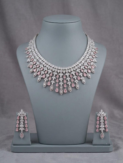 American Diamond CZ Bridal Necklace Set | Indian Wedding Jewelry (Clear/Green)