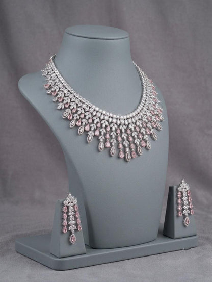 American Diamond CZ Bridal Necklace Set | Indian Wedding Jewelry (Clear/Green)
