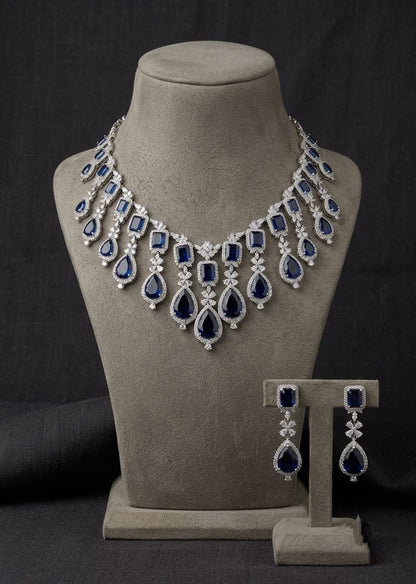 Indian Bridal Necklace Set, American Diamond CZ Choker, Matching Earrings (Ruby Red)