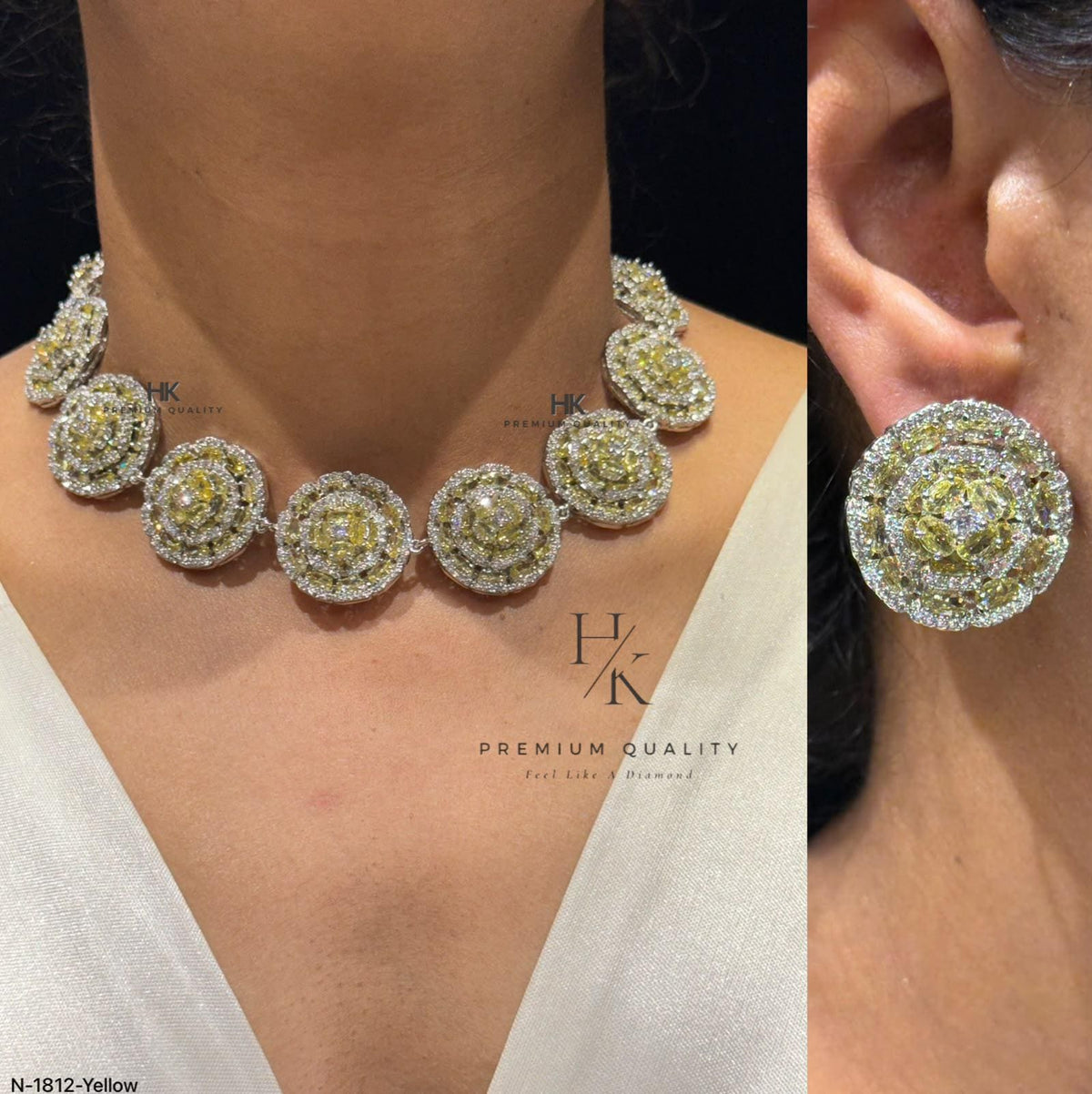 Indian Wedding Necklace Set, American Diamond CZ Statement Jewelry, Bridal Party Wear