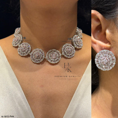 Indian Wedding Necklace Set, American Diamond CZ Statement Jewelry, Bridal Party Wear