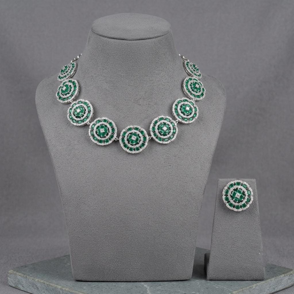 Indian Wedding Necklace Set, American Diamond CZ Statement Jewelry, Bridal Party Wear