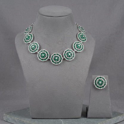 Indian Wedding Necklace Set, American Diamond CZ Statement Jewelry, Bridal Party Wear