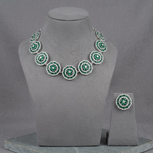 Indian Wedding Necklace Set, American Diamond CZ Statement Jewelry, Bridal Party Wear
